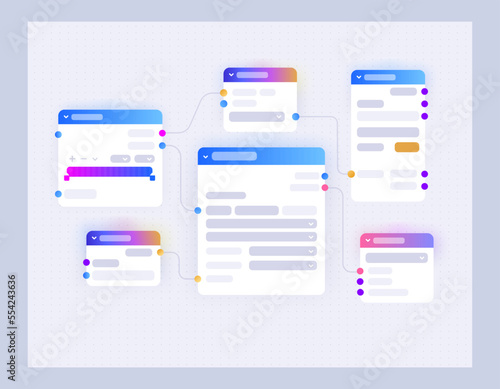 Node group on white background. Nodes in 3d space. Vector illustration