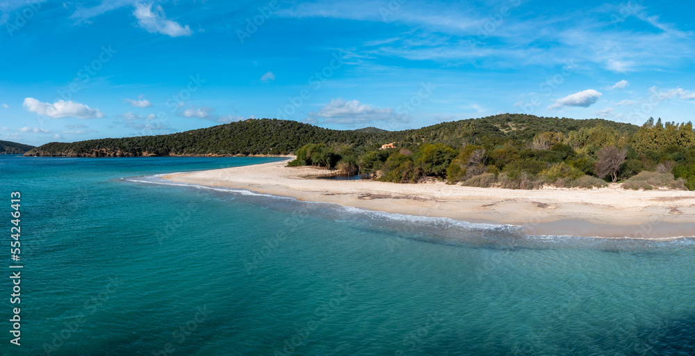 panorama view of beauitful white sand Turredda beach on the south coast of Sardinia