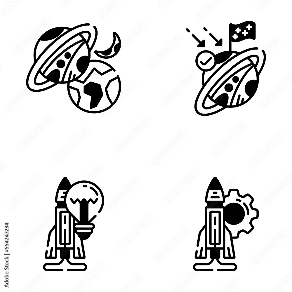 Black Space and Astronomy Icons
