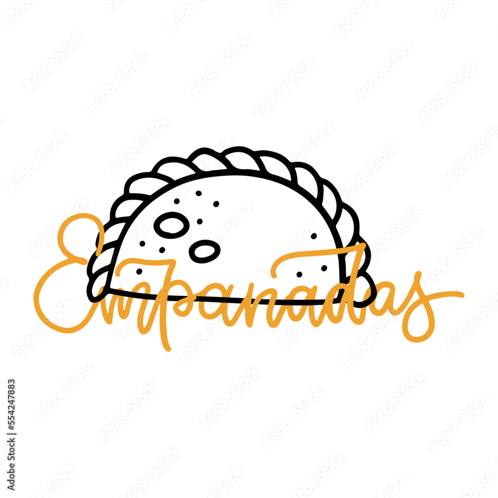 Empanadas Elegant Linear Art Illustration Logo. land drawn lettering sign with one Empanada Empanadas Elegant Linear Art Illustration Logo. land drawn lettering sign with one Empanada
