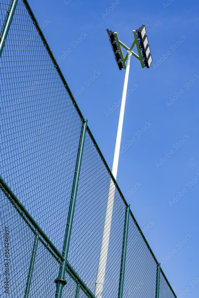 Close-up of large lights on the side of the stadium Close-up of large lights on the side of the stadium