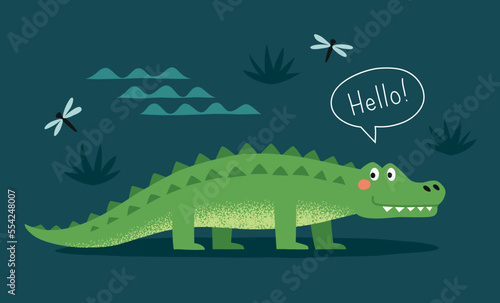 Cute crocodile character vector illustration. 
