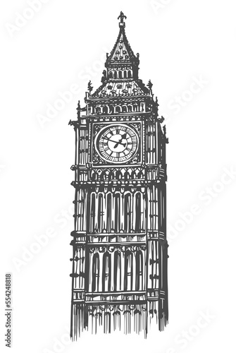 Wall Mural Big Ben tower symbol of London, England and Great Britain in vintage engraving style