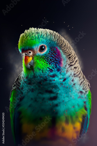  Parrot on dark background. Image created with Generative AI technology.