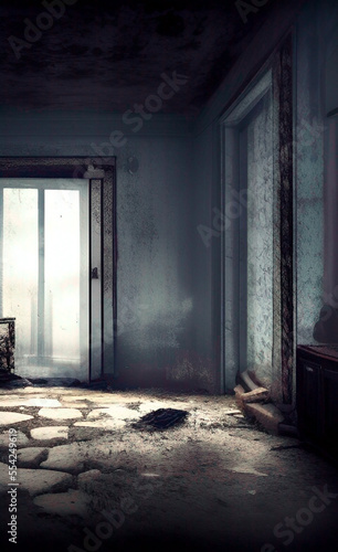 Room image atmosphere dilapidated desolate old vintage dark scene with generative AI 