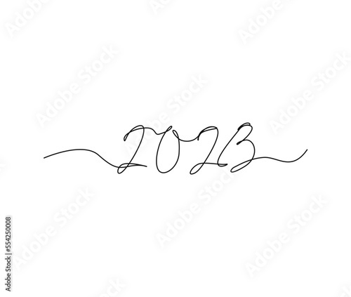 Continuous one line drawing of 2023. 2023 handwritten lettering new year text vector.