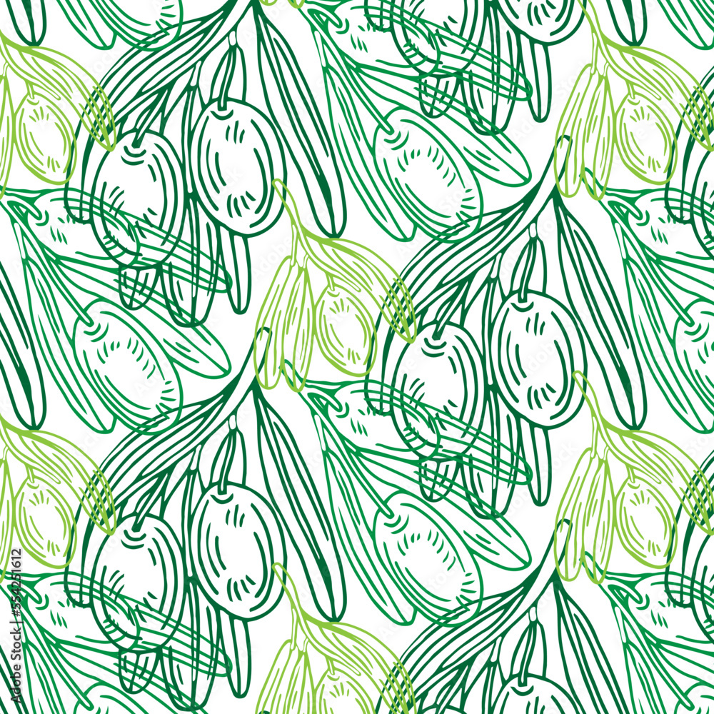 Fototapeta premium Seamless pattern with olive branches. Retro decorative texture background for textile,paper,labels and etc. Vector