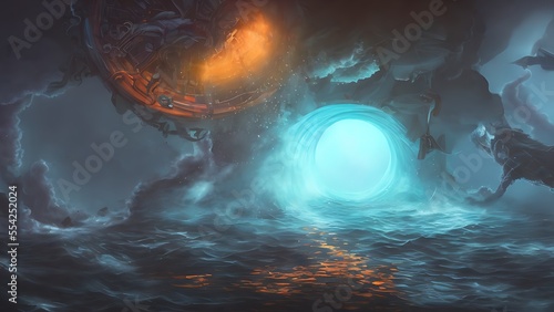 A portal to the void deep below the mariana trench  Illustration. Concept Art.