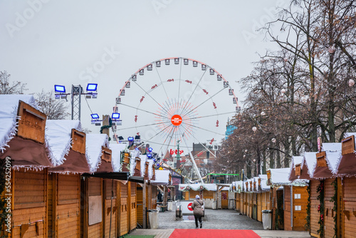 The ferris Wheel at the Christmas market at Place Sainte Catherine, Brussels, Belgium, Europe