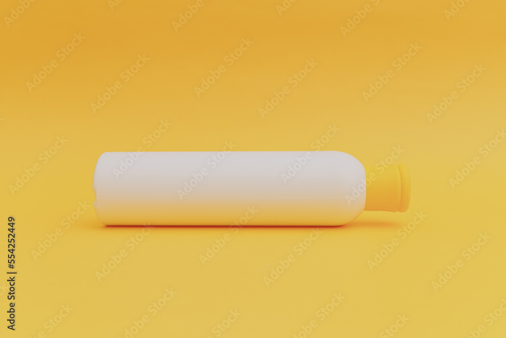 Shampoo for hair in a white package with a yellow cap on a yellow background, monochrome Shampoo for hair in a white package with a yellow cap on a yellow background, monochrome