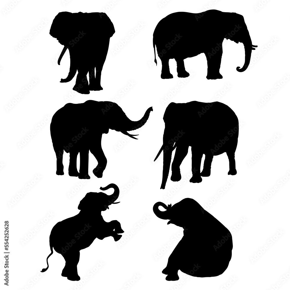 Naklejka premium Set of silhouettes of elephants vector design
