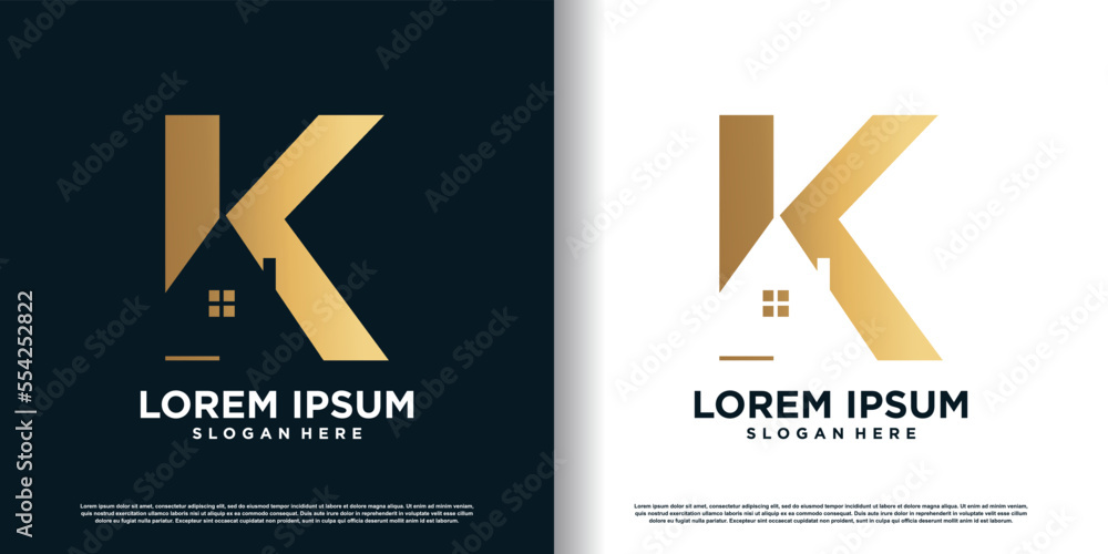 Poster letter k logo design vector with creative house concept premium ...