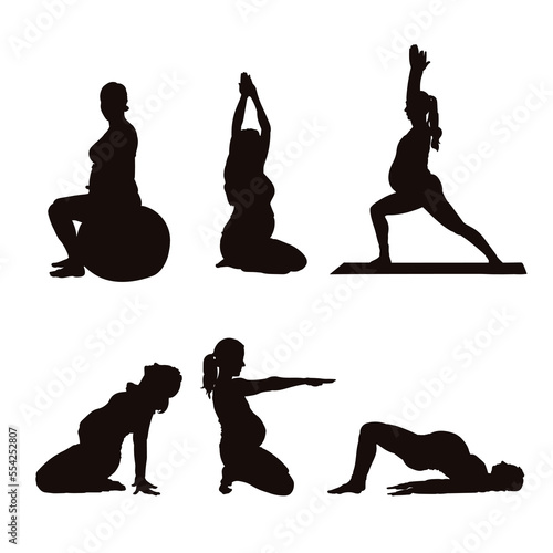 Set of silhouettes of yoga pregnancy vector design