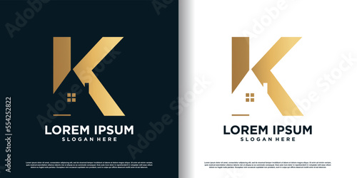 letter k logo design vector with creative house concept premium vector