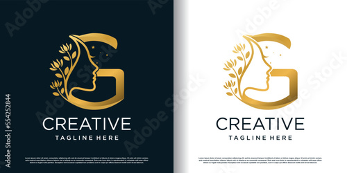 letter g logo design vector with women beauty concept premium vector