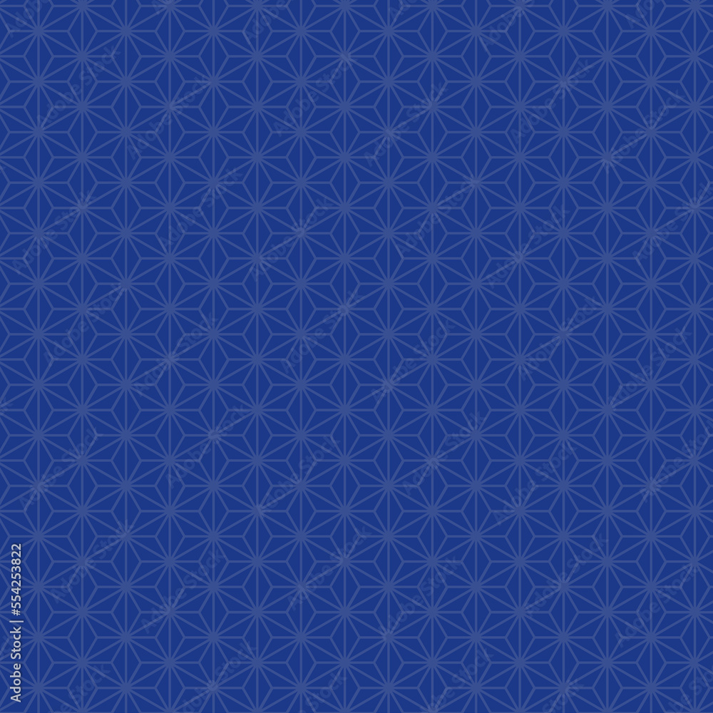 麻の葉模様の背景素材 - 青色　正方形
