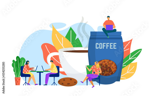 Coffee lunch for people character in cafe background, restaurant breakfast ve...
