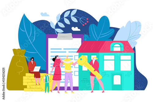 Mortgage business concept, vector illustration. Finance loan for home, property investment in bank. Real estate, flat apartment sale