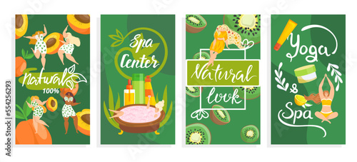 Organic natural beauty design banner at background, vector illustration. Nature cosmetic for healthy spa set, health care