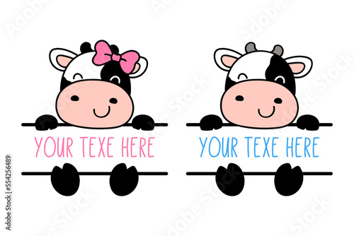 Draw baby cow monogram frame name Printable cut file