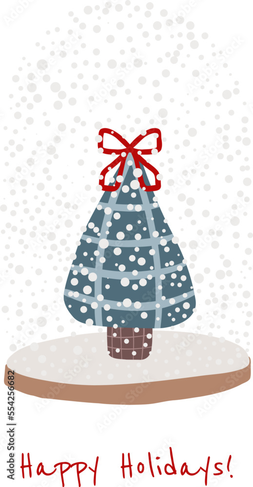 Christmas tree hand drawn template on transparent background. For New Year stickers, social networks, postcards