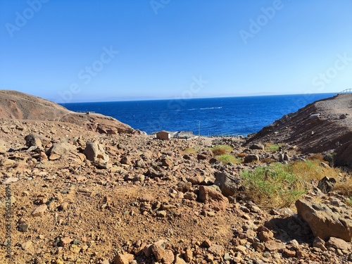 Scenic sea view from up sinai mountains at blue hole location