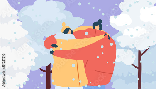 Happy winter holiday celebration, merry christmas card vector illustration. C...