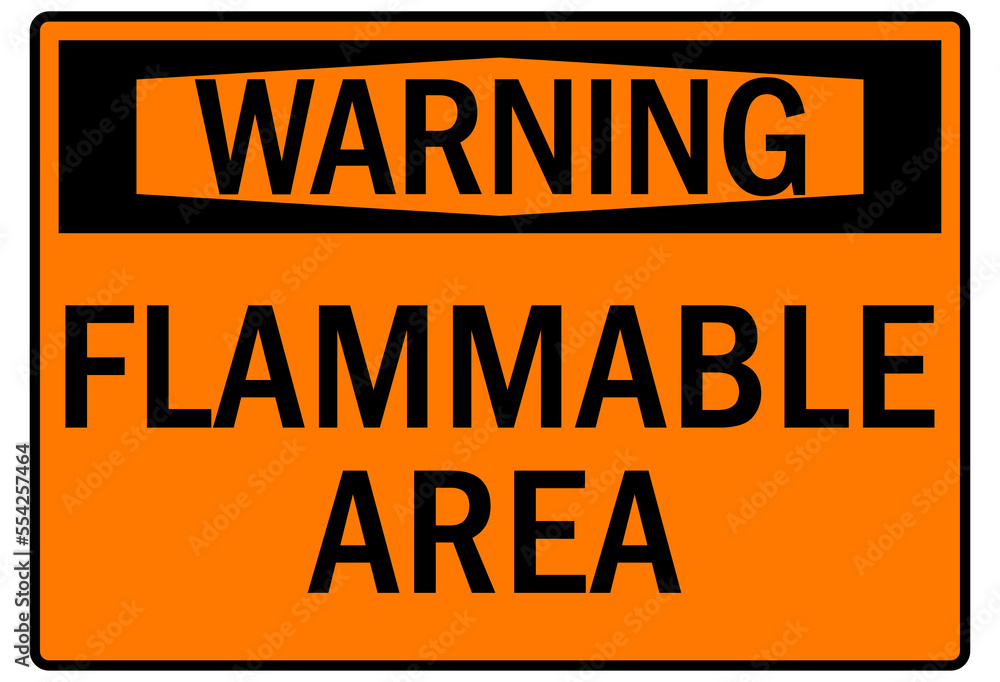Fototapeta premium Flammable combustible material warning sign and labels