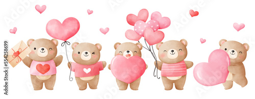 Draw banner little bear with pink hearts for valentine day © anchalee