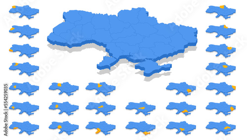 Isometric Ukraine Map. Ukraine is a country in Eastern Europe. photo