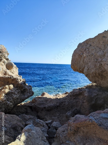 Scenic sea view from up sinai mountains at blue hole location