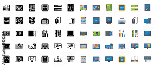 Computer Hardware  Icons, Design Simple Set For Using In Website Graphics Report Logo Infographics, Best Quality Outline Symbol Collection Icon Vector Illustration 