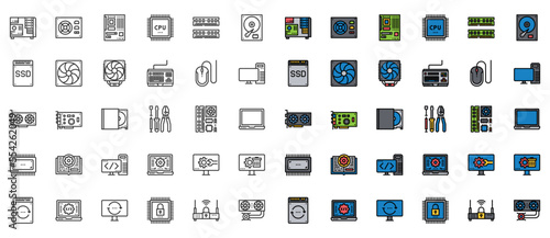 Computer Hardware Line Icons, Pixel Perfect Design Simple Set For Using In Website Graphics Report Logo Infographics, Best Quality Outline Symbol Collection Icon Vector Illustration 