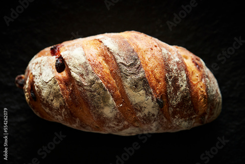 Rye bread on a black background