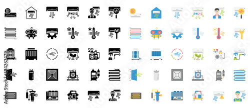 HVAC systems icons vector , Air condition, Compressor, Chiller