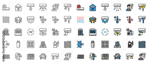 HVAC systems icons vector , Air condition, Compressor, Chiller