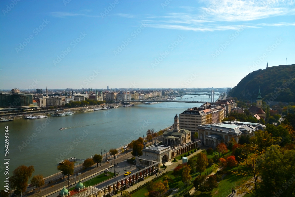 View of the Danube river and Gellert Hill in Budapest
