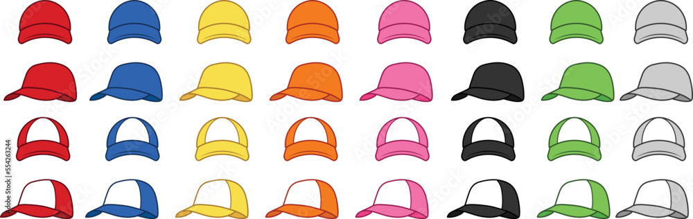 Multi Color Baseball Hat Clipart Set - Front and Side Views Stock Vector |  Adobe Stock