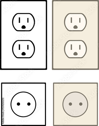Electrical Outlet Receptacle Plug Clipart - Outline, Silhouette & Color