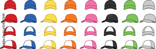 Multi Color Baseball Hat Clipart Set - Front and Side Views