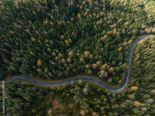 Aerial View of a road in Umhausen im Ötztal in Tyrol in the Austrian Alps