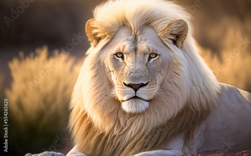 Valokuvatapetti Magnificent Lion king , Portrait of majestic white lion on black background, Wil