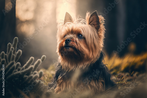 Yorkshire terrier portrait in nature. Concept of animal life, care, health and pets. AI  © Oleksandr Blishch