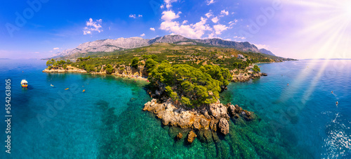 A panorama view of the beautiful Tucepi beach on, Croatia