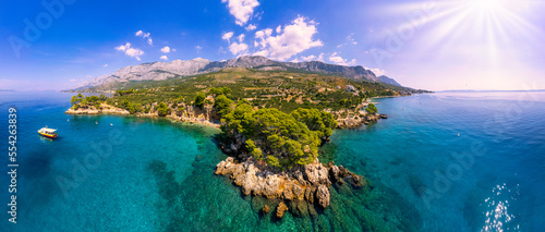 Croatia: View from the beach promenade to the adriatic sea near village Makarska