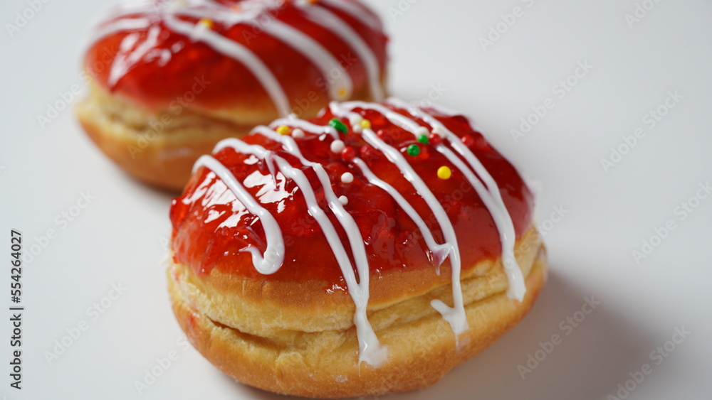 Hanukkah celebration concept. Tasty donuts