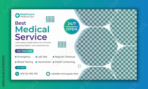 Best medical services web page banner and video thumbnail design template vector editable file, easy-to-clip image, text for ready to upload  