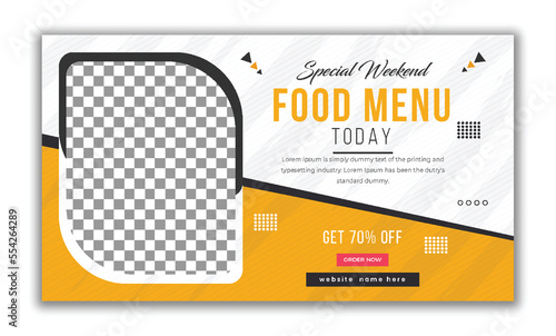 Special weekend food menu web page banner and video thumbnail design template vector editable file, easy-to-clip image, text for ready to upload  