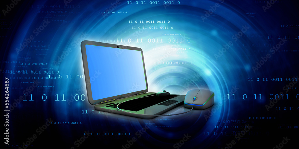 3d rendering laptop connected mouse 3d rendering laptop connected mouse