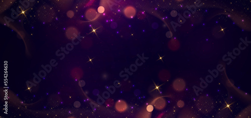 Abstract elegant bokeh on dark purple background with lighting effect and sparkle for celebration chistmas.
